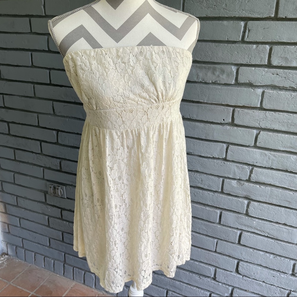 Poetry strapless Ivory lace dress SZ L